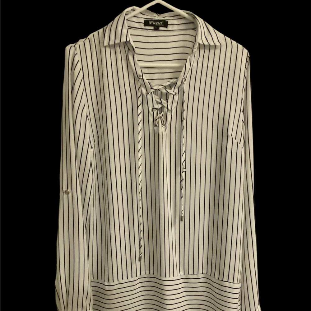 🇨🇦Papa Vancouver Striped White and Black Tunic Blouse Size Large